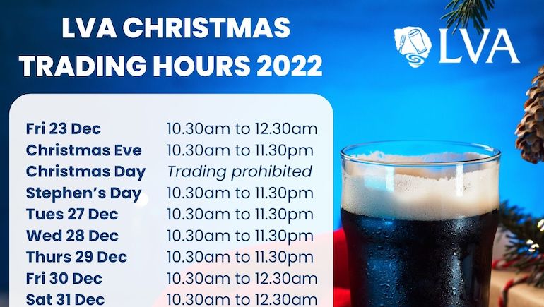 Christmas trading hours for pubs, Christmas 2022 as provided by the Licensed Vintners Association